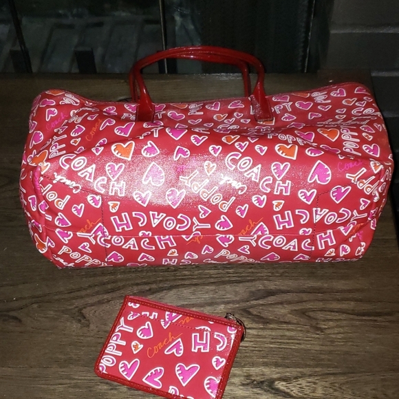 COACH Poppy Coated Canvas Graffiti Tote & Matching Coin/Card Purse Set - Picture 9 of 17